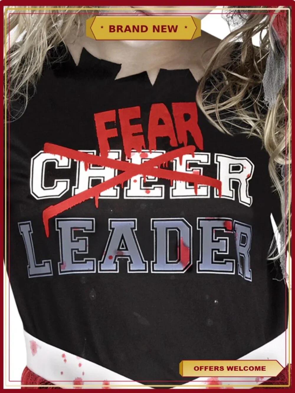 Girls Zombie Fear Leader Halloween Costume Tattered Dress L 10/12